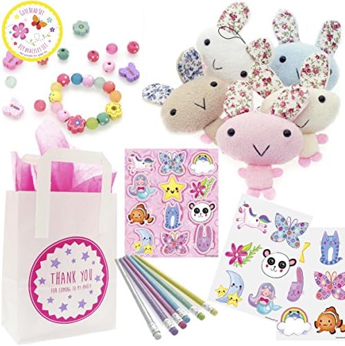 The Curious Caterpillar Girls Party Bags - Ready To Fill Paper Party Bag with an assortment of party bag fillers with Tissue Paper. (Cute Bunny)