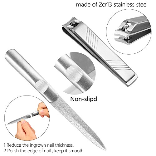 Nail Clippers Cuticle Nipper Pusher Manicure Set, AImi Professional Nail Polish Remover Tool Gel Nail Art Kit - Stainless Steel,Travel, Gift - 7 Pcs (Manicure set, Black)