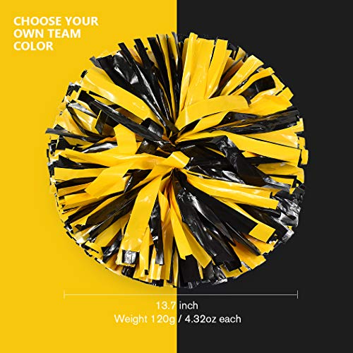 ANALAN 15 Colors Pack of 2 Plastic Cheerleading Pom Poms for Sport Team Kids Adult (Black and Gold)