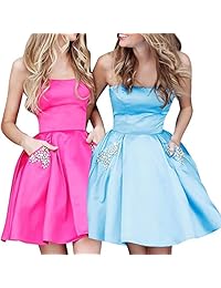 TTYbridal HD3 - Vestido corto de satén sin tirantes con cuentas para regreso a casa