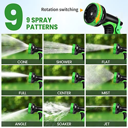 Flexibler Gartenschlauch 15M 50FT Wasserschlauch mit Doppelter Latexkern 9 Muster Sprühdüse Starke Schlauch für Garten, Rasen, Pet Dusche