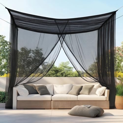 4x3M Patio Mosquito Net | Extra Large Sizes & Fabric Designed for Outdoor | Black Insect Protection Mesh for Gazebo, Porch & Garden Patio
