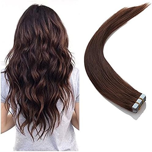 ChicFusion Tape In Human Hair Extensions Silky Straight Seamless Skin Weft Remy Hair Medium Brown 20 Strands 50g …