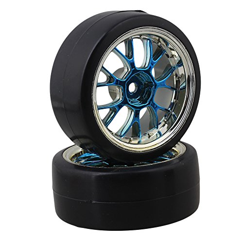 BQLZR Blue Plastic Y Shape Hub Wheel Rim with Smooth Tires for RC 1:10 On-road Racing Car & Drift Car Pack Of 4