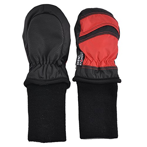 SnowStoppers Kid's Waterproof Stay On Winter Nylon Mittens Extra Small / 6-18 Months Black/Red