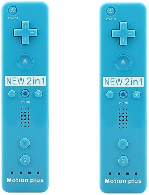 LION FISH - Motion Plus Remote Controller (2 Packs) for Nintendo Wii Video Game Gamepads. (Blue)
