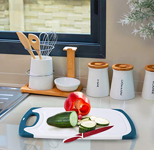 CHEF GRIDS Durable Plastic Cutting Board Set 3 Piece Chopping Board Thick Plastic, for Vegetable Meat or Cheese with Non-Slip Feet and Handles with Juice Groove | Plus Knife, Multi - Thumbnail 2