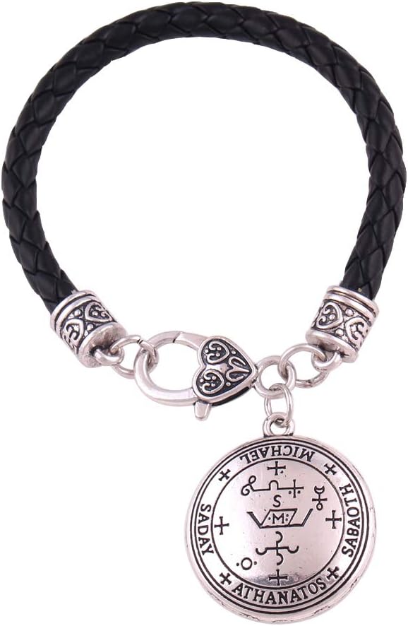 Men & Women - Lemegeton Gothic Style - Archangel Sigil Pendant Woven Synthetic Leather Bracelet - Enochian Amulet