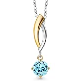 Gem Stone King 925 Silver and 10K Yellow Gold Blue Apatite Pendant Necklace for Women | 0.50 Cttw | Gemstone Birthstone | Round 5MM | With 18 Inch Silver Chain