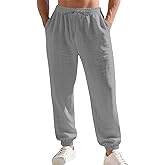 TAFLE Men's Linen Joggers Summer Beach Lightweight Drawstring Yoga Pants with Pockets & Elastic Cuffs