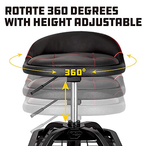 Powerbuilt Rolling Stool Shop Seat with Padding and Lumbar Support