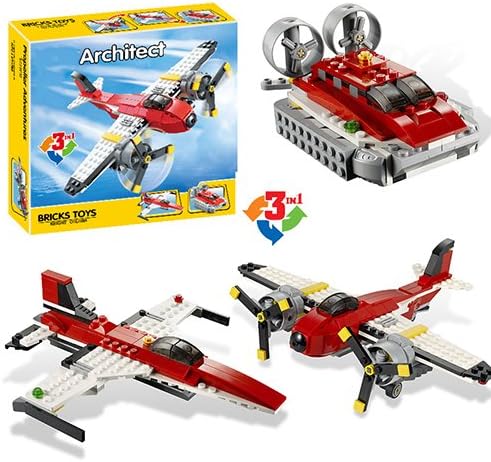 3 In 1 241 piece Convertible building bricks, Creator Propeller 3 In 1 Adventures Sleek Jet Hovercraft, DIY Christmas Party Gift Toy