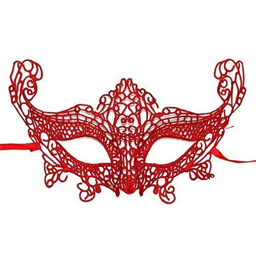 Robelli Lace Masquerade Halloween Carnival Party Eye Mask (Red Venetian)