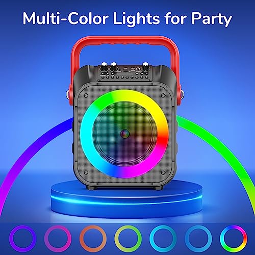 VerkTop Karaoke Machine, Bluetooth Karaoke Speaker Machine for Adults Kids with 2 Wireless Mics, Portable PA System with Colorful LED Party Lights, Supports TWS/USB/Bluetooth/TF/AUX