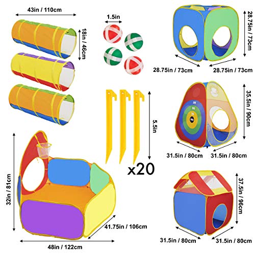 7 Piece Kids Ball Pit Play Tunnel for Kids Tunnel with 4 Dart Balls