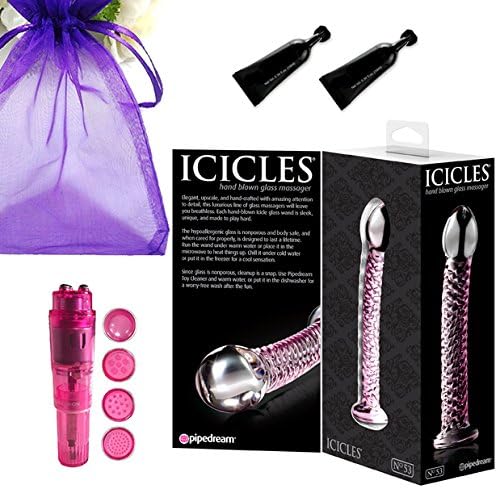 Medical Grade Pyrex Glass Massager Bundle Kit - COLOR PINK Pleasure Wand Stick Icicles No. 53