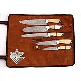 G22- Custom 5 pcs Professional Damascus Steel Chef Kitchen Outdoor bbq Knife Set White &amp; Black with 5 Pocket Case Chef Knives Leather Roll Bag by GladiatorsGuild