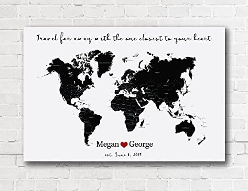 Map Of The World With Push Pins Personalized World Map Push Pin Map On Canvas World Travel Map Personalized Wedding Gift by Artist Amber McDowell