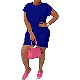 PINSV Women's Casual Summer T Shirt Dresses Short Sleeve Tunic Dress with Pockets