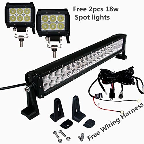 SLDX 22'' 120w Led Light Bar 7200LM Spot Flood Combo Beam for Off Road SUV ATV Boat Pick-up 2pcs 18w Lights Free Wiring Harness 12V 24V IP68