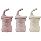 PandaEar 3 Pack Silicone Baby Training Cup, Straw Cups，Shatterproof Toddler Sippy Cups Drinking Sippy Cups for Baby and Toddler 6 Months+ 5 Oz (Pink/Light Pink/Linen)