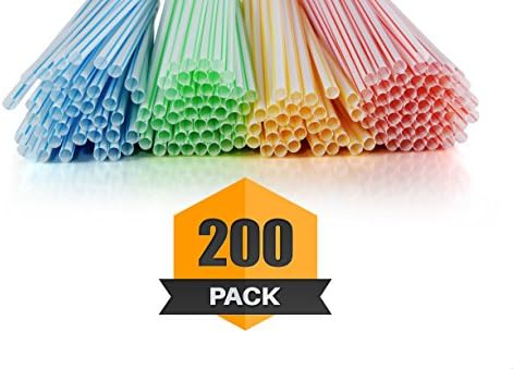 Striped Straws - BPA-Free, Plastic Straw Pack - 8-1/4 Inches Long Assorted Colors - 200-Pack (Straight)