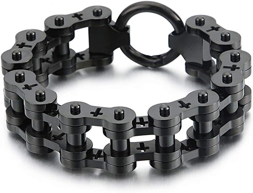 Qiaonitu 17MM Wide Men's Motorcycle Chain Bracelet for Men