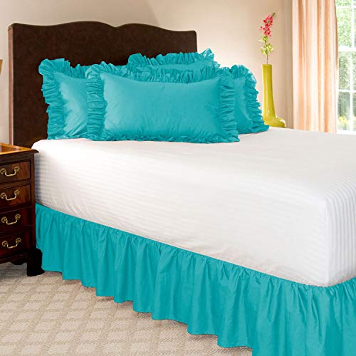 Ruffled Bed Skirt with Split Corners King, Aqua, 18 Inch Drop
