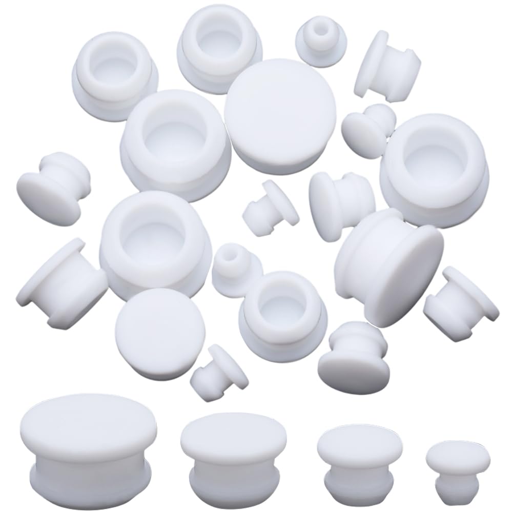 GORGECRAFT 24PCS 4 Sizes Silicone Stoppers for Salt and Pepper Shakers 5/8/11/15mm White Salt Plug Stopper Replacement Bottle Caps Reusable Round End Cap Corks for Bottles Pipes Pots