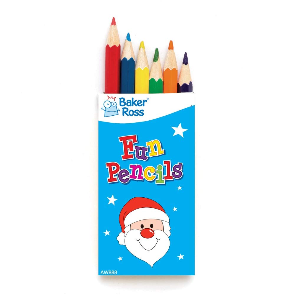 Baker Ross AW888 Christmas Mini Colouring Pencils - Per 6 Packs, Small Party Favours for Festive Arts and Crafts Activities
