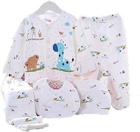 Alsmiley 5PCS Newborn 0-3M Baby Boys Girls Cotton Clothes Tops Hat Pants Sleepwear Outfit Sets OneSize