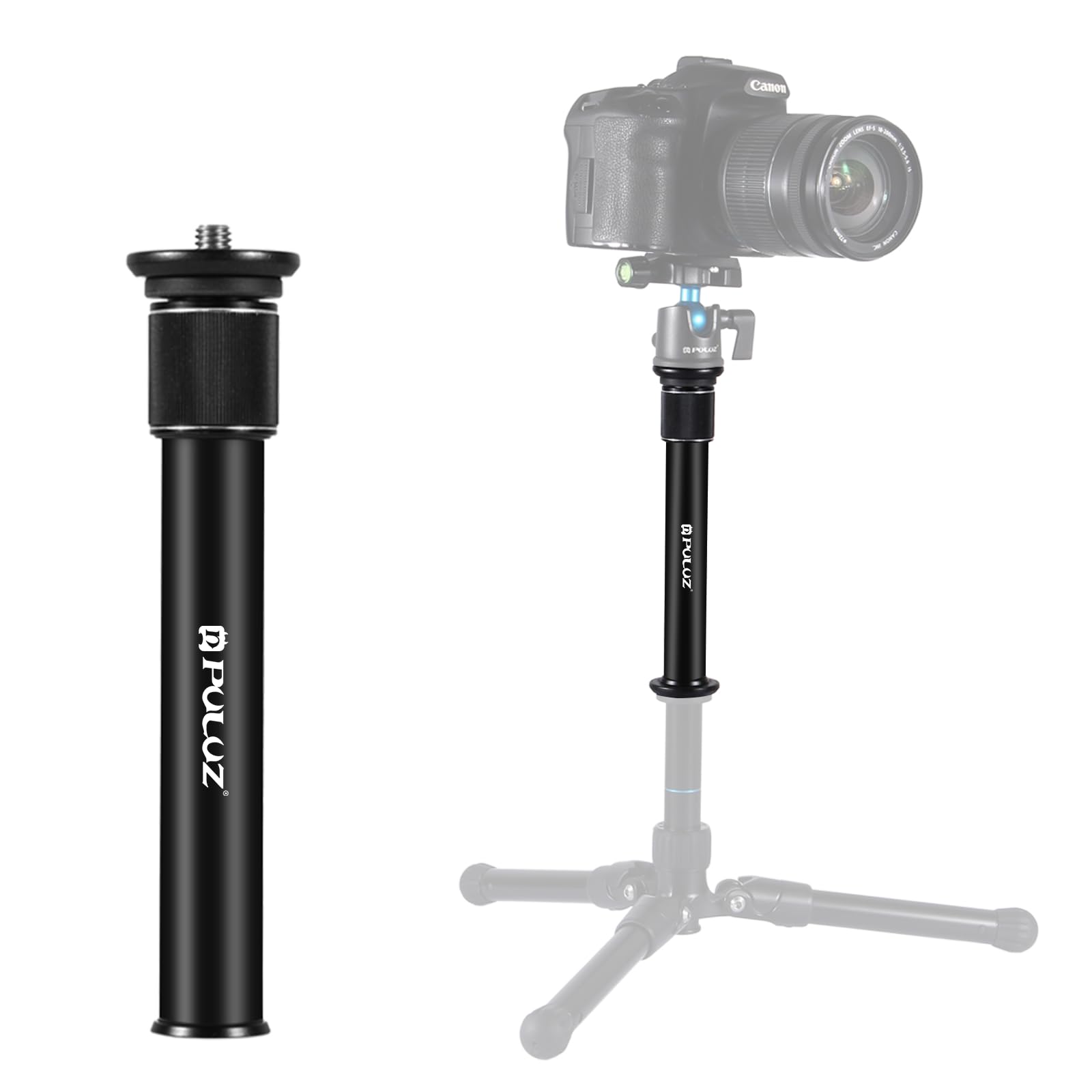 PULUZ 30cm Camera Tripod Pole with 1/4 inch Screw & 3/8 inch Screw Adapter, Tripod Extension Rod Monopod for SLR Cameras