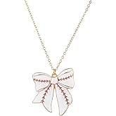 Firopia Baseball Pendant Necklace for Women | Baseball Bow Bat Necklace | Game Day Sport Jewelry Gift for Fan
