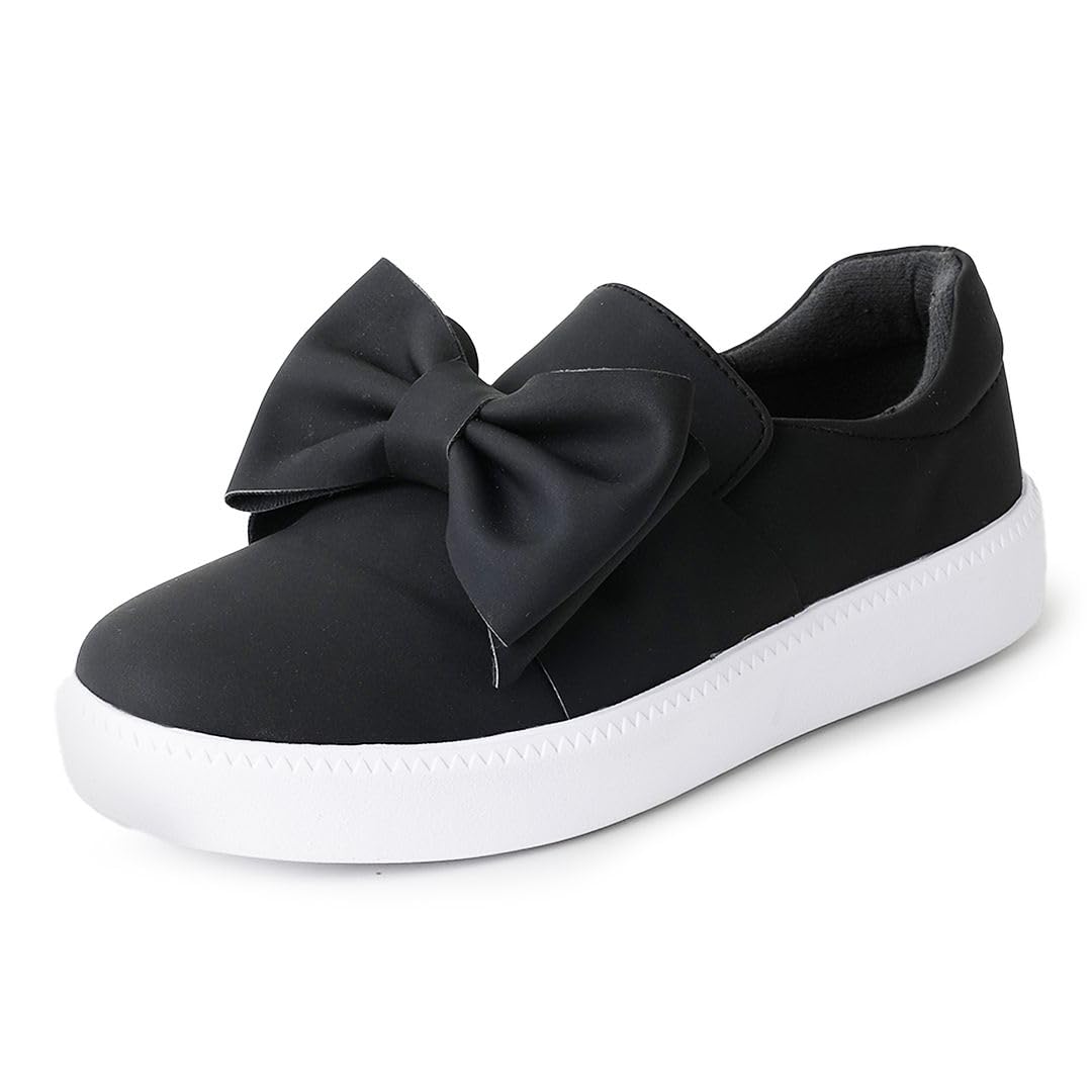 Photo 1 of J. Adams Bow Platform Slip Ons - Trendy Flatform Shoes - Comfortable Closed Toe Sneakers - Wally (Bow Black Nbpu, 8.5)
