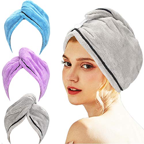 AmazerBath-3-Pack-Hair-Towel-Microfiber-Hair-Towel-Wrap-Rapid-Drying-Hair-Towels-for-Women-Magic-Hair-Drying-Towel-Super-Absorbent-Hair-Towel-Hat-Blue-Purple-Gray