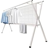 95 inches Foldable Clothes Drying Rack, Stainless Steel Indoor Outdoor Use | Heavy Duty Laundry Drying Rack, Adjustable Length Clothes Rack with 3 Reinforcement Bars and 20 Windproof Hooks