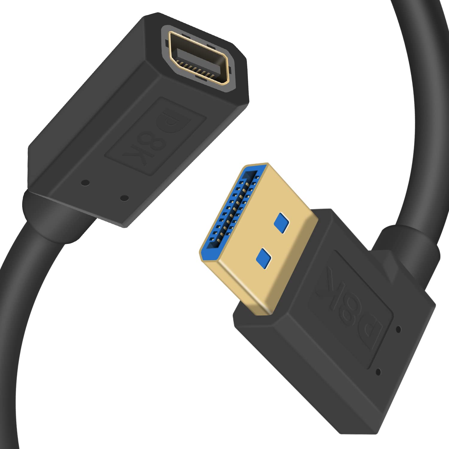 Duttek Mini Displayport to Displayport 1.4a Cable, 8K@60Hz Mini Displayport Female to Displayport Male Right Angle Extension Cable Bi-Directional Transmission Displayport to Mini Displayport (0.3M)