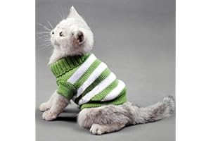EVURSUA Striped Cat Sweaters Kitty Sweater for Cats Knitwear,Small Dogs Kitten Clothes Male and Female,High Stretch,Soft,Warm (XL, Green)