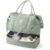 Spirit Travel Duffel - 18x14x8 Inches Weekender Overnight Bag with Shoes Compartment, Trolley Sleeve, Carry On for Airplanes, Sport Tote Gym Bag in BeigeGreen