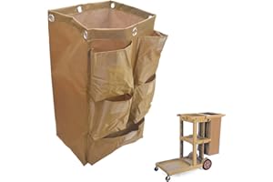 HOWOSO Replacement Janitorial Cart Bag, High Capacity Waterproof Thickened Housekeeping Commercial Janitorial Cleaning Cart Bag with 6 Brass Grommets - 25 Gallon (Brown with 5 Pockets)