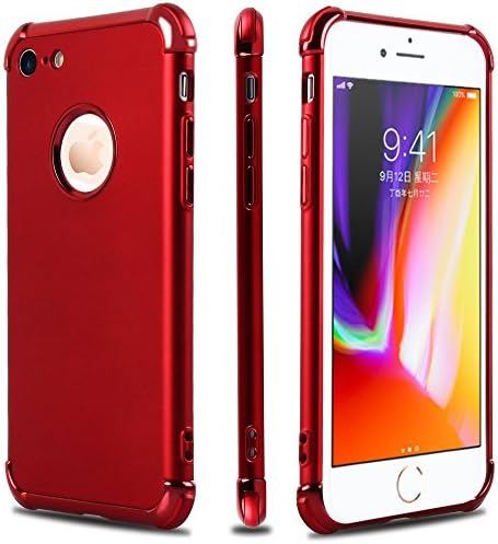 iPhone 7 Case,iPhone 8 Case,Casegory 3 in 1 Ultra Thin Slim Fit Reinforced Corner Soft Silicone TPU Shockproof Protective Bumper iPhone 7 8 Phone Case- Shiny Red