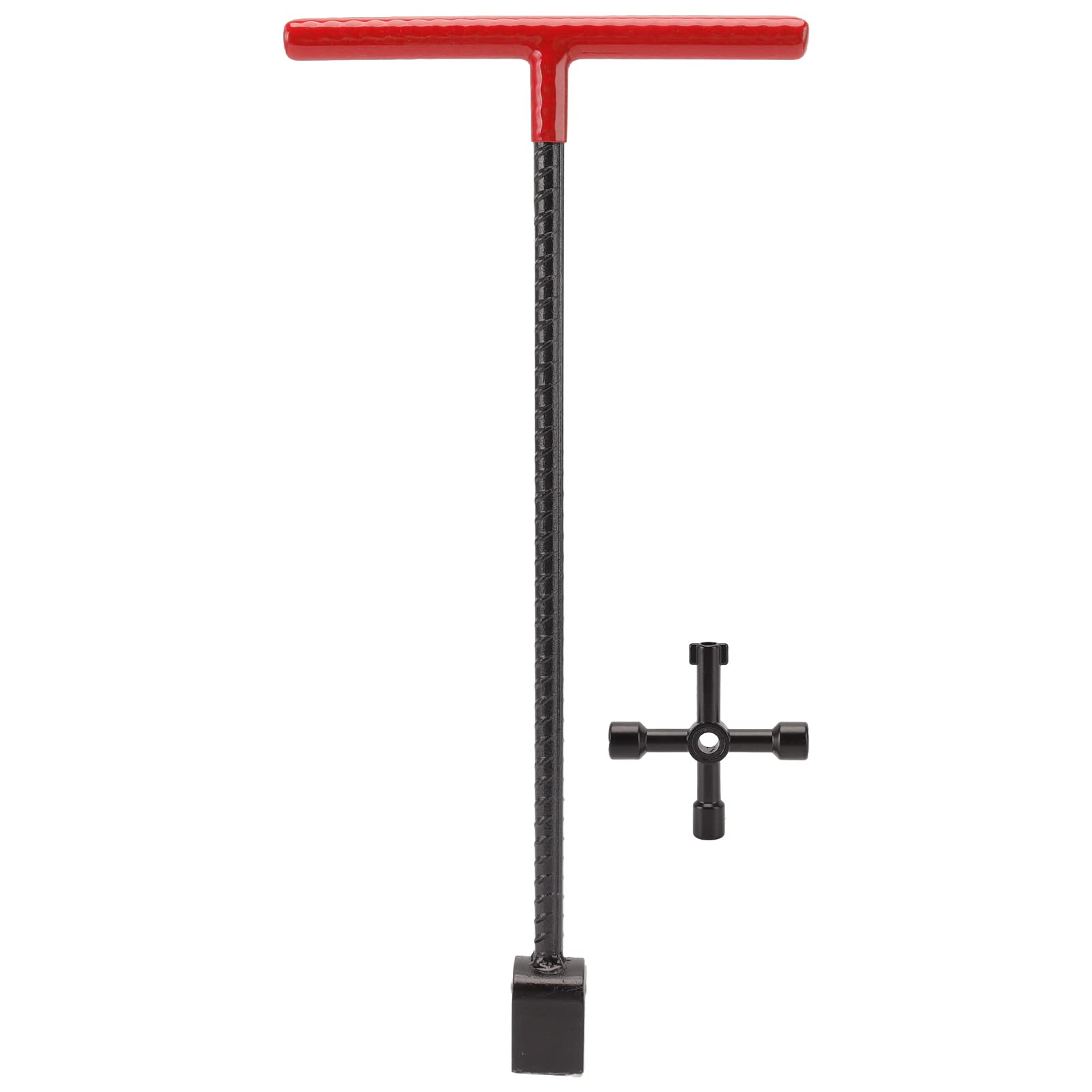 Water Meter Key, Heavy Duty Steel Curb Valve Wrench Tool with Easy Grip T Handle and U Shaped Shut Off Foot Complete with Plumbing Pipe Tube Cleaner Tool(Red)