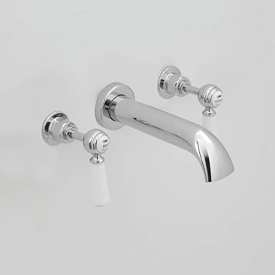 Milano Elizabeth Wall Mounted Bath Filler Tap Lever Handle Chrome White 3 Tap
