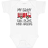 inktastic Firefighter Daddy Plays with Trucks Baby Bodysuit