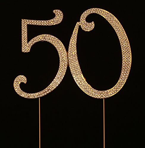 Numbrer 50 for 50th Birthday or Anniversary Cake Topper Party Decoration Supplies, Gold, 4.5 Inches Tall