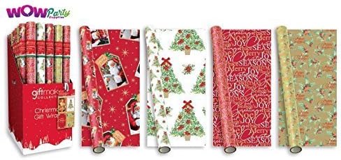 WOW Christmas Foil Elegant Trad Gift Wrapping Paper Pack of 4 - Assorted colors (5 mt Rolls)