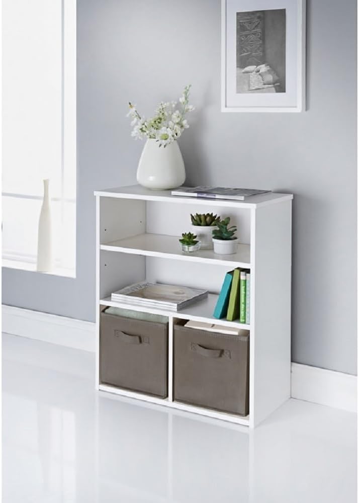 spot on dealz Wooden Storage Shelving Unit Bookcase White 2 Shelves 2 Cubes