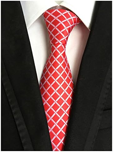 WehugMen's Classic Red Plaid Tie Silk Woven Necktie Jacquard Neck Ties For Men LD0043