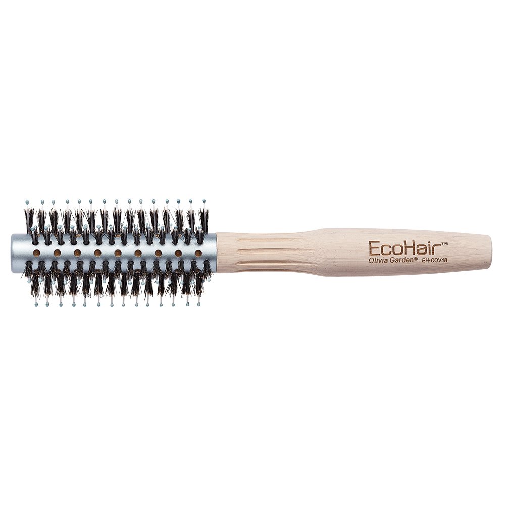 Olivia Garden EcoHair Combo 18mm - 100% Boar & Nylon Bristles Round Brush - Eco-Friendly Professional Bamboo Hairbrush