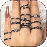 Black Knuckle Rings Set for Women,Trendy Butterfly Stackable Midi Rings Set,Aesthetic Charming Adjustable Party Jewelry Gift